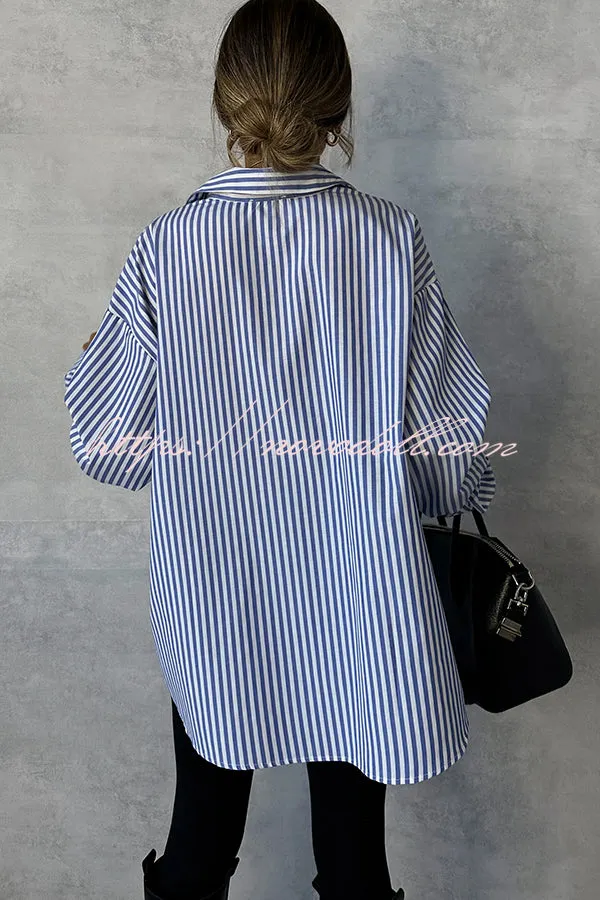 Fashionable Striped Printed Loose Long-sleeved Casual Shirt