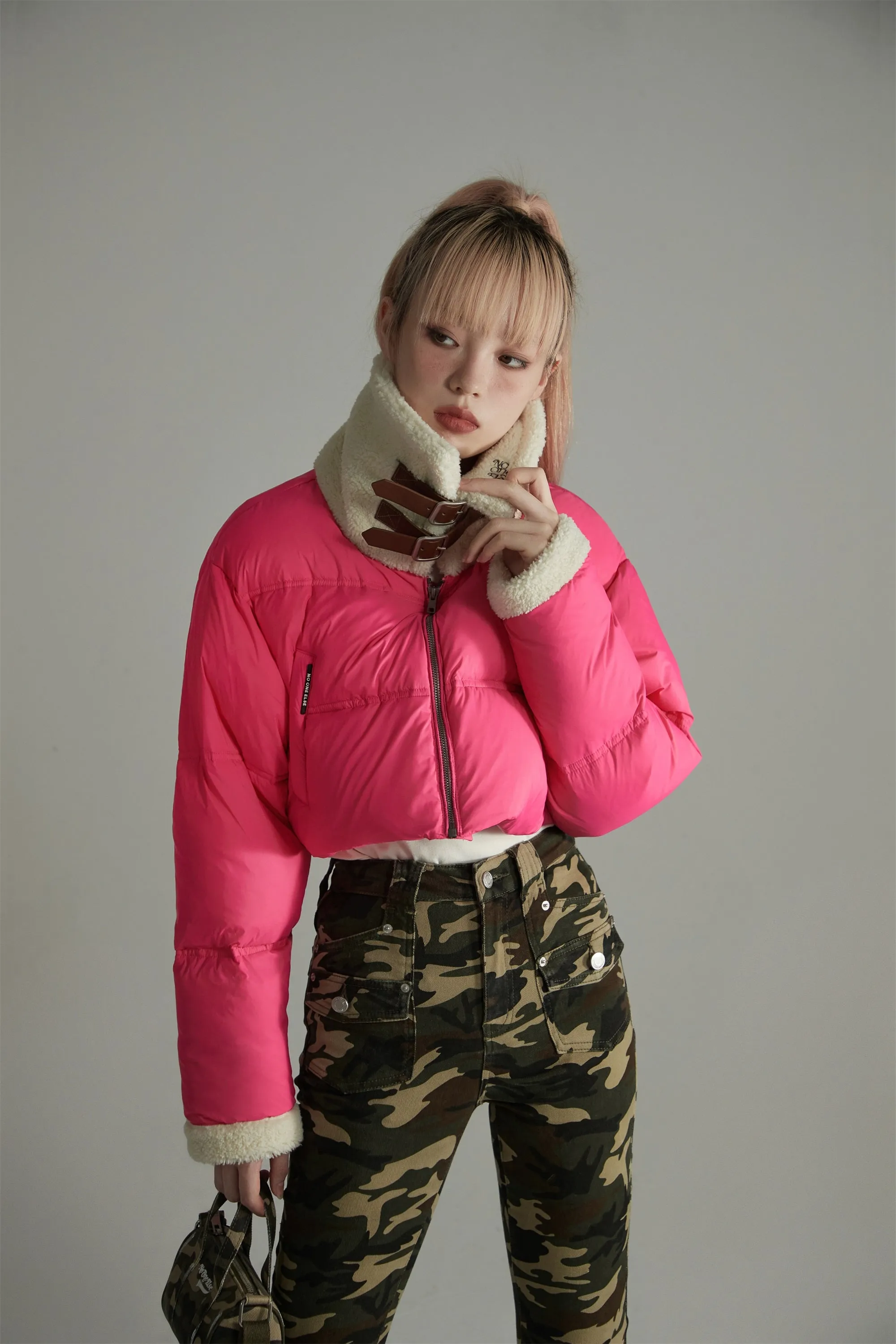 Fleece Collar Crop Padded Jacket