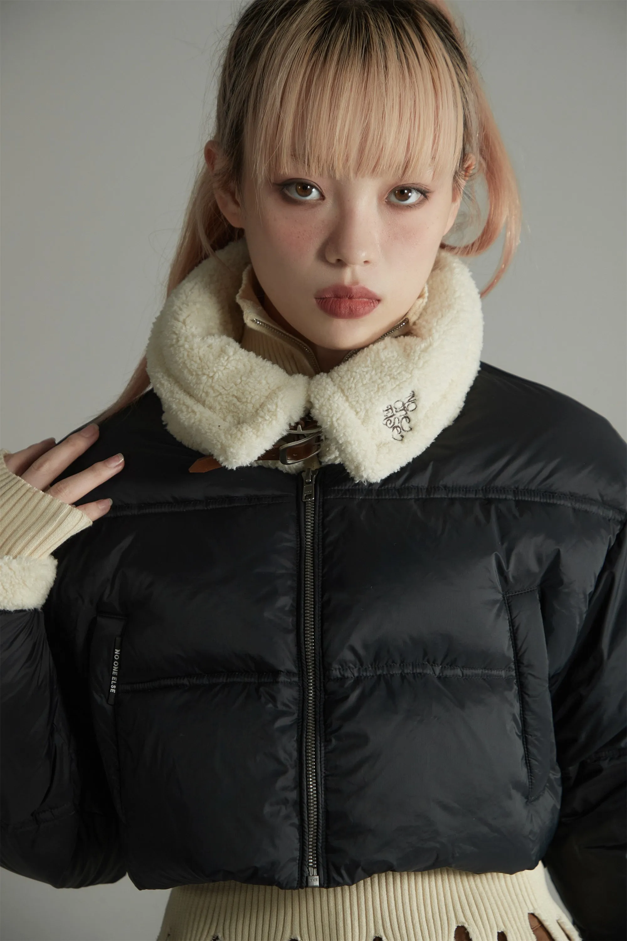 Fleece Collar Crop Padded Jacket