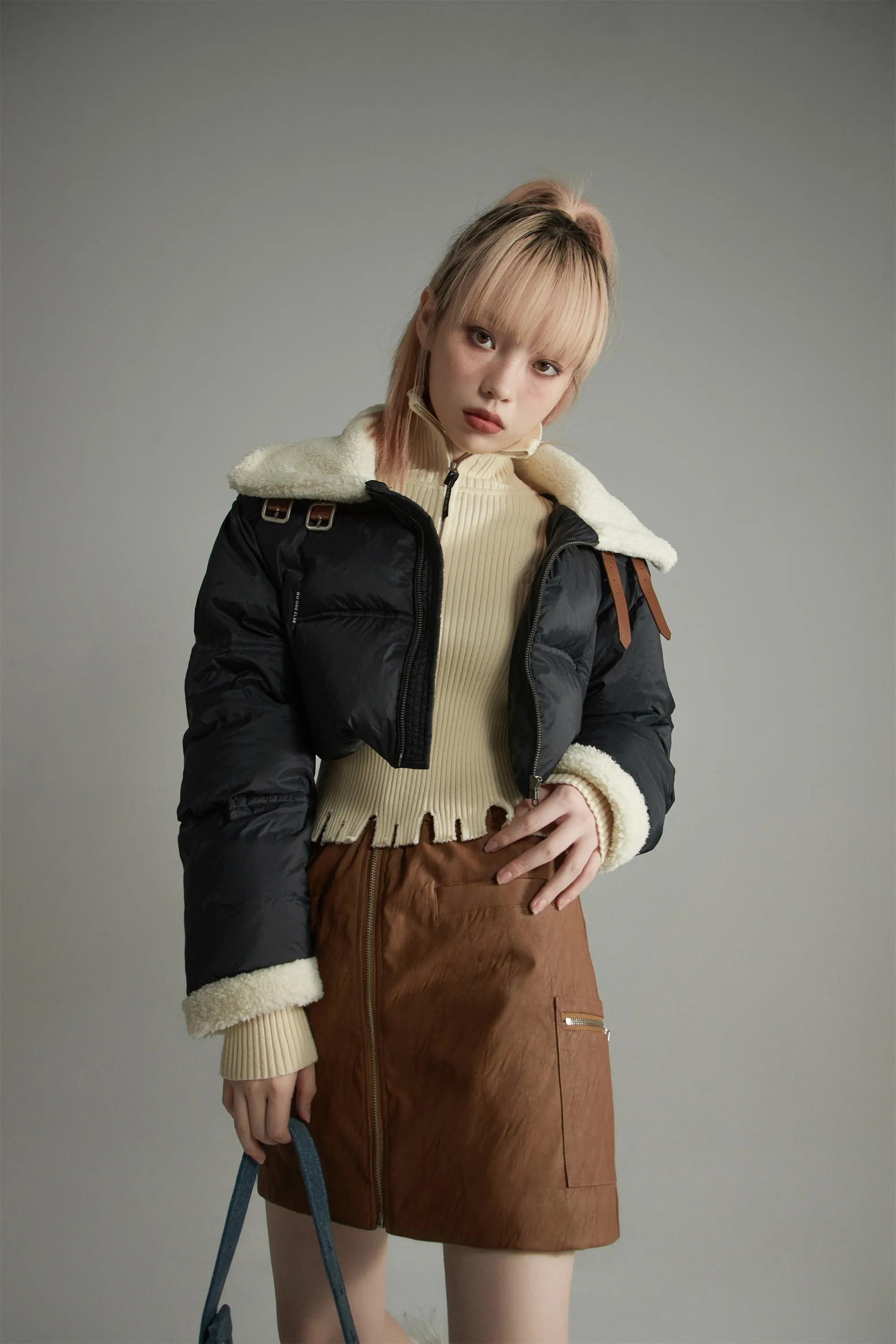 Fleece Collar Crop Padded Jacket