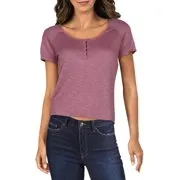 Freshman Juniors Textured Hook & Eye Henley Top