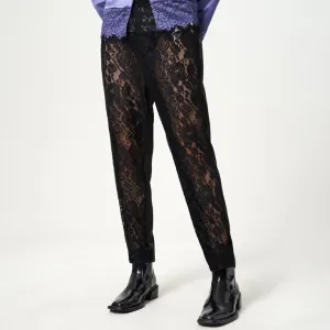 Front Lace Black Flower Pants