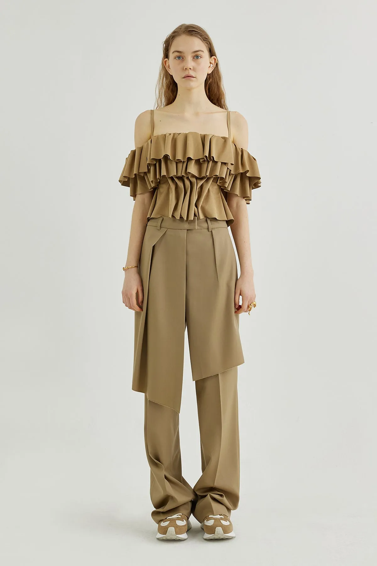 Front layered wrap shorts paneled wool pants