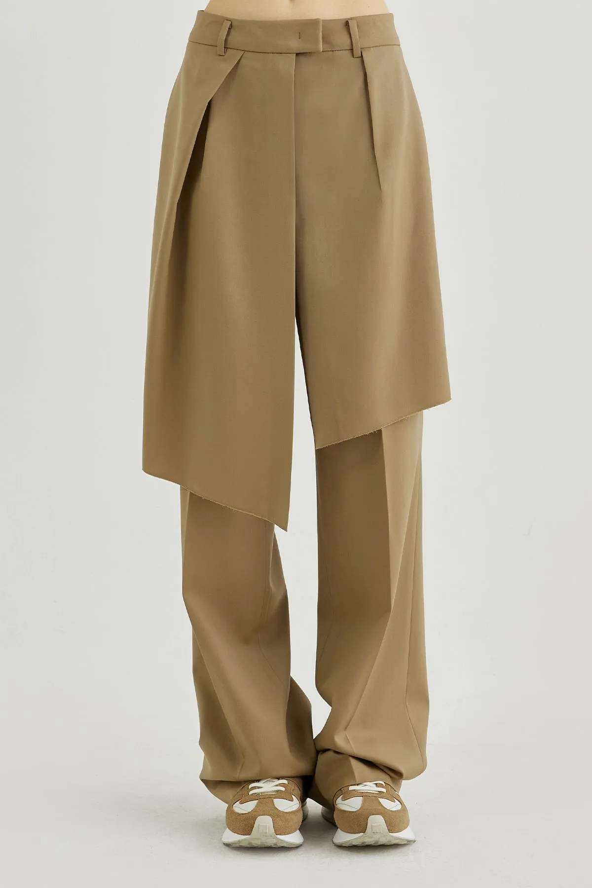 Front layered wrap shorts paneled wool pants