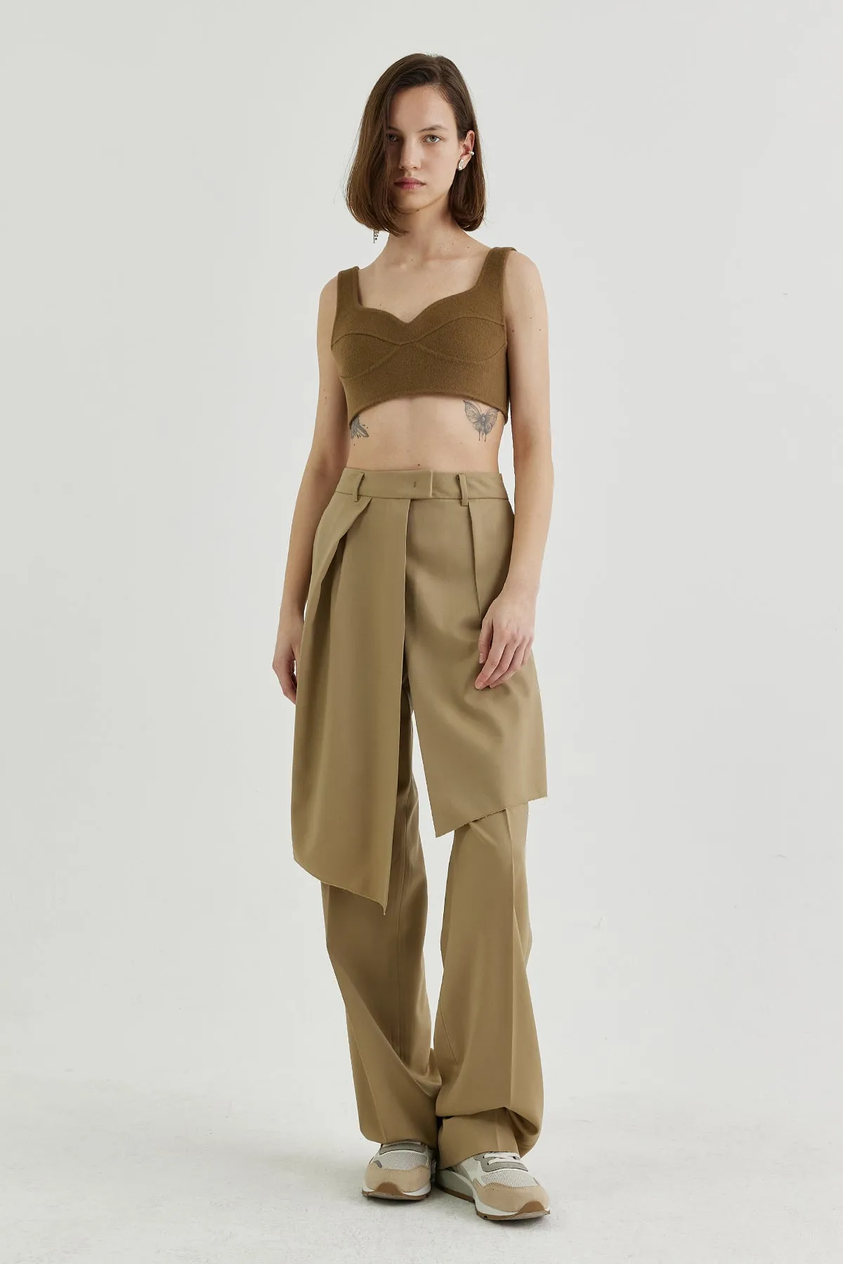 Front layered wrap shorts paneled wool pants