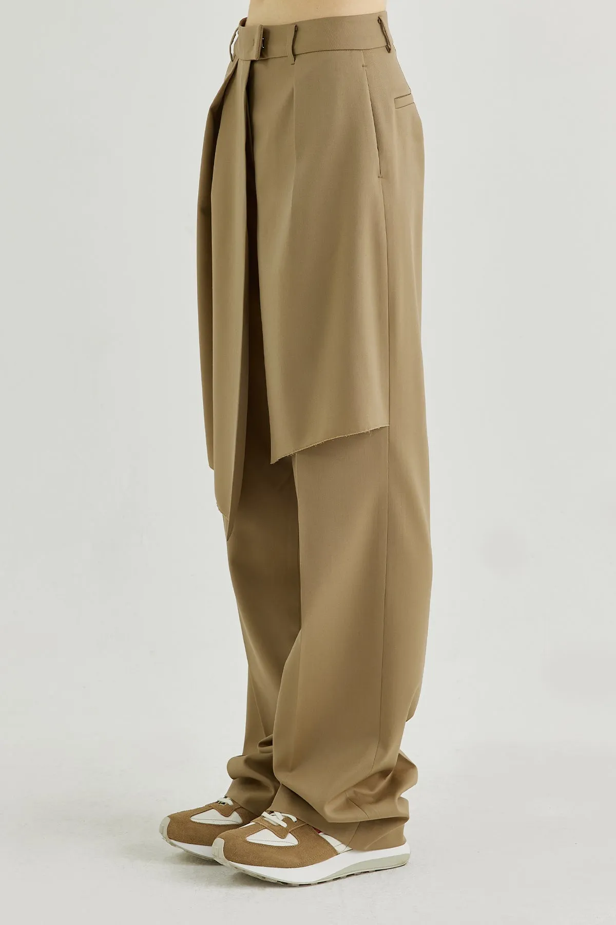 Front layered wrap shorts paneled wool pants