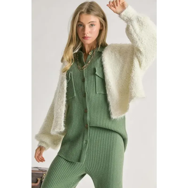 Fuzzy V Neck Cardigan