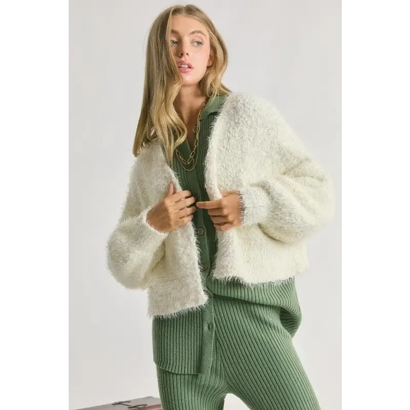 Fuzzy V Neck Cardigan