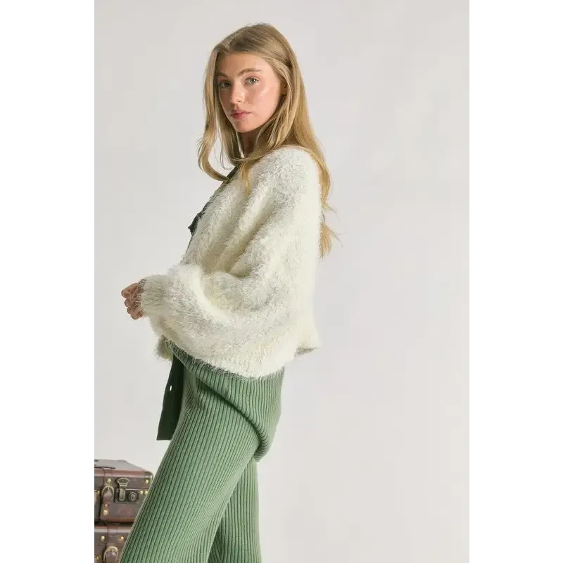 Fuzzy V Neck Cardigan