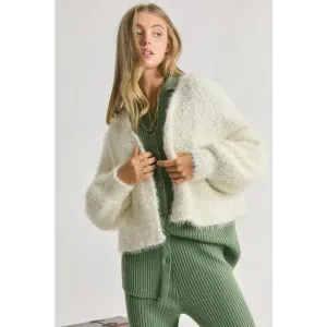 Fuzzy V Neck Cardigan