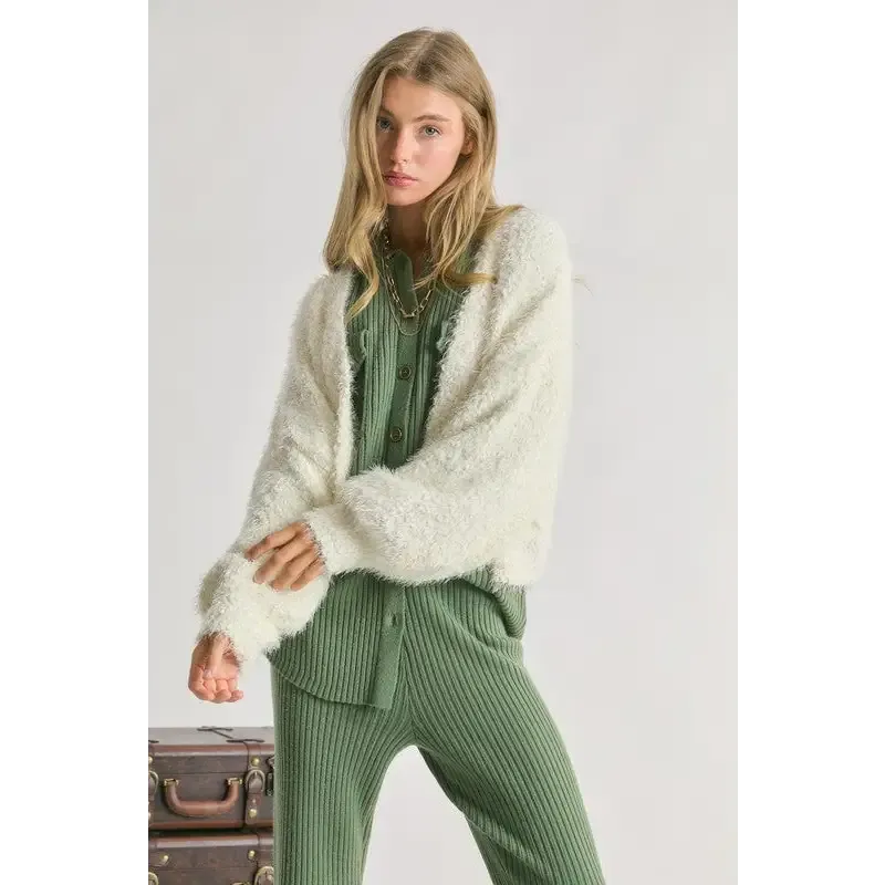 Fuzzy V Neck Cardigan