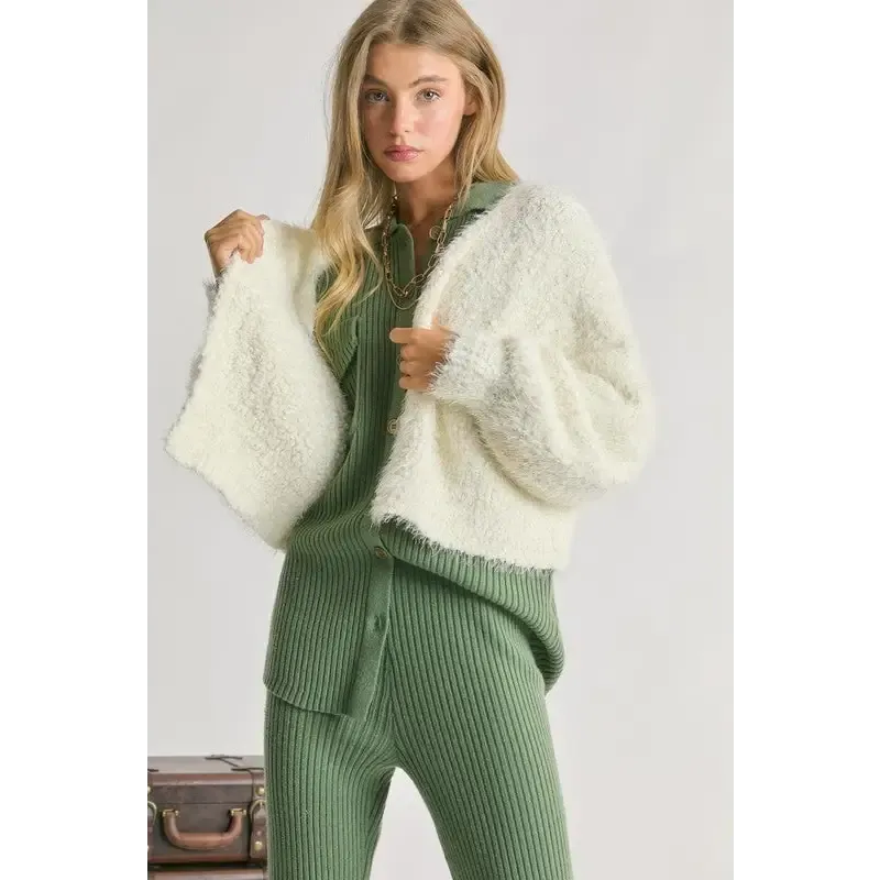 Fuzzy V Neck Cardigan