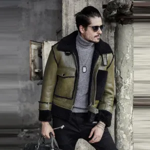 Green Mens RAF Flying Pilot Sheepskin Shearling Leather Jacket