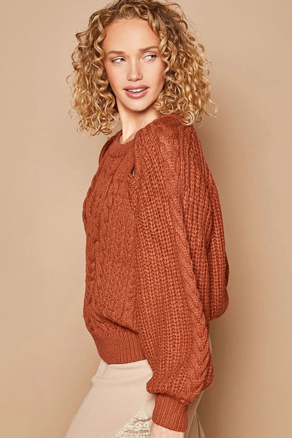 Hazel Blues® |  POL Cable Knit Cutout Long Sleeve Sweater