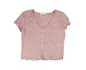 Hippie Rose Juniors Button-Trimmed Lace Top, Size XL