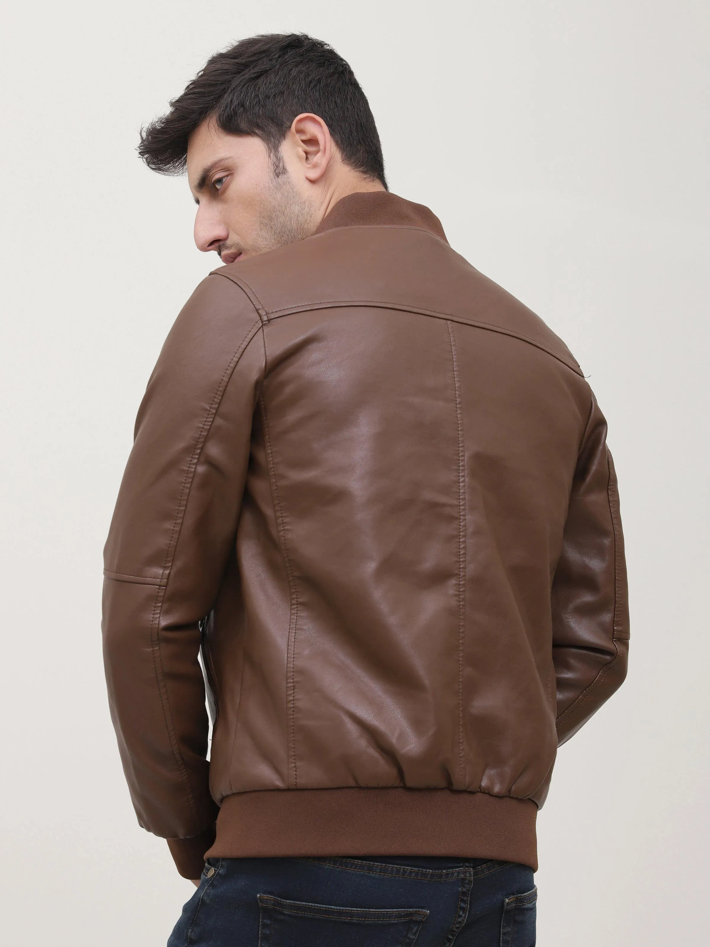 JACKET FULL SLEEVE PU LEATHER BROWN