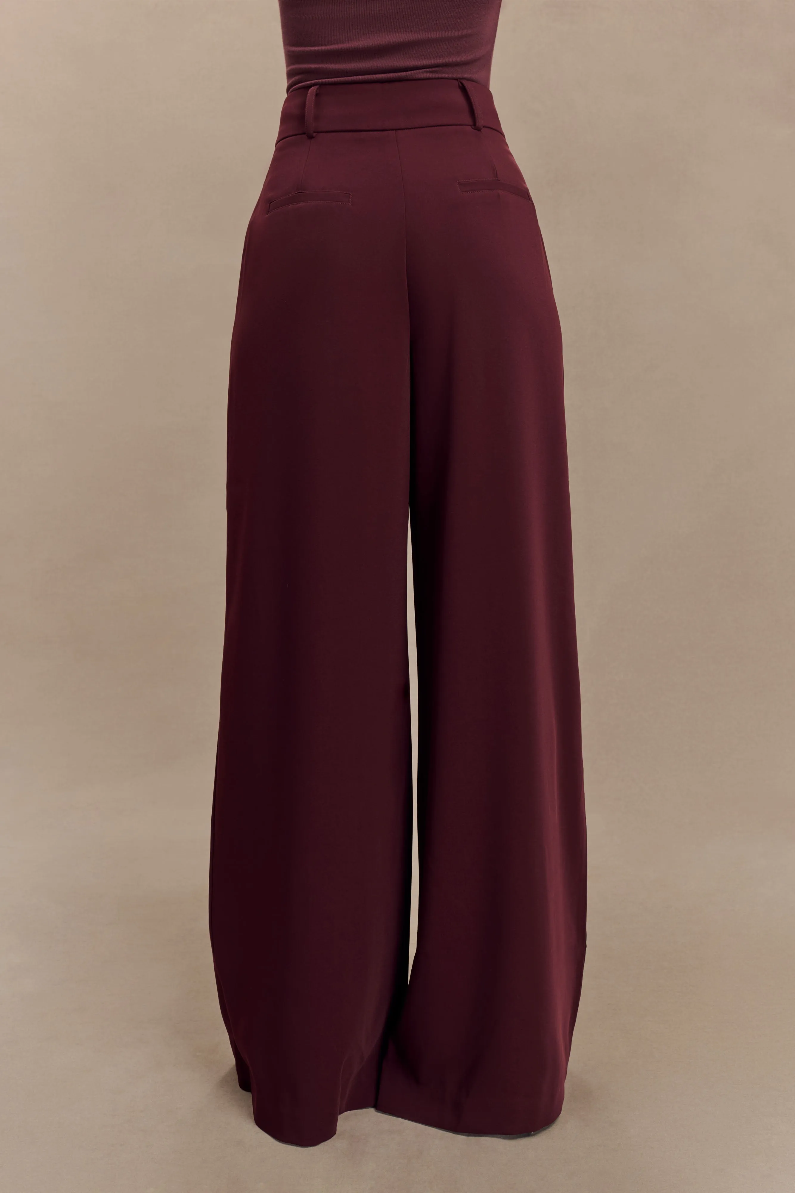 Jacqueline Pleated Wide Leg Pants - Mahogany