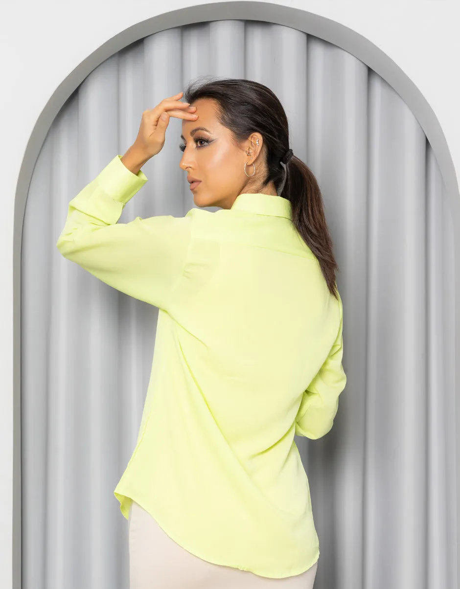 Lemon Yellow Ladies Plain Top with Collar