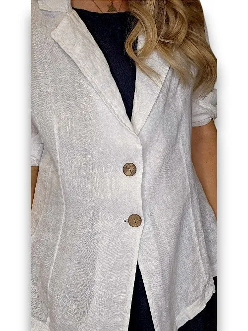 LINEN BLAZER JACKET WHITE