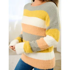 Long Sleeve Roun Nuck Colorblock Pullover Sweater