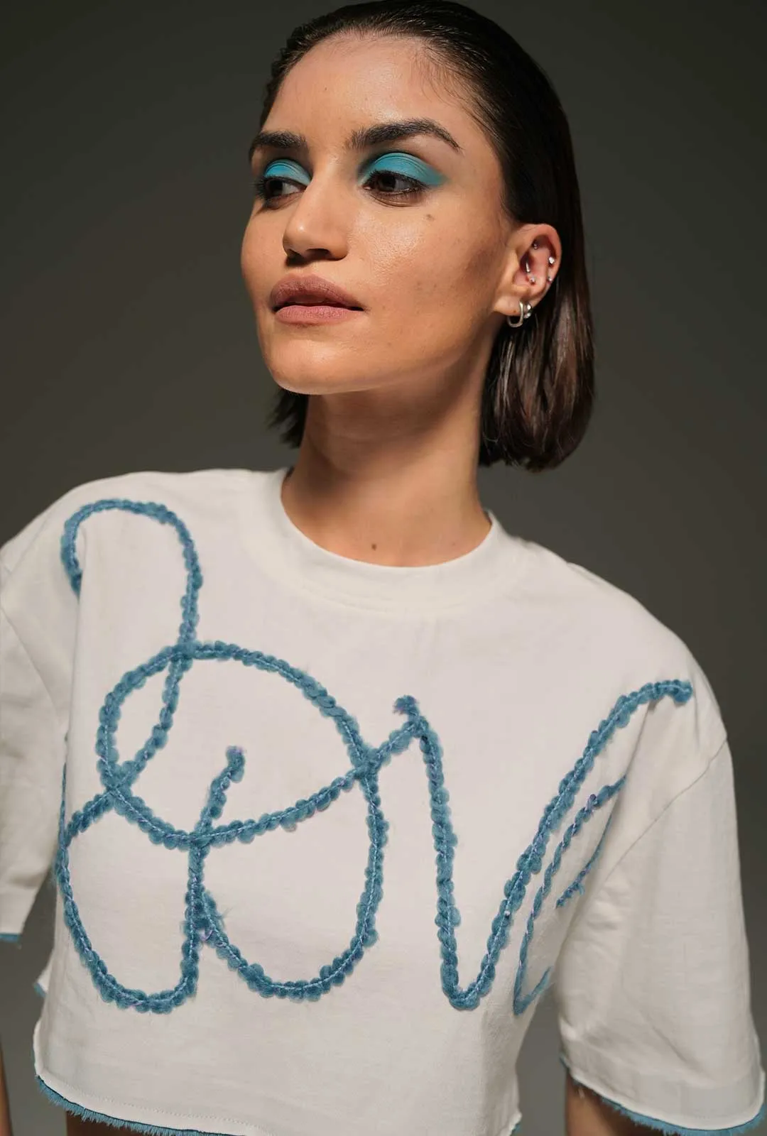 Love" Embroidered Crop T-Shirt