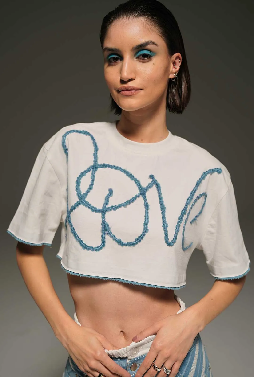 Love" Embroidered Crop T-Shirt