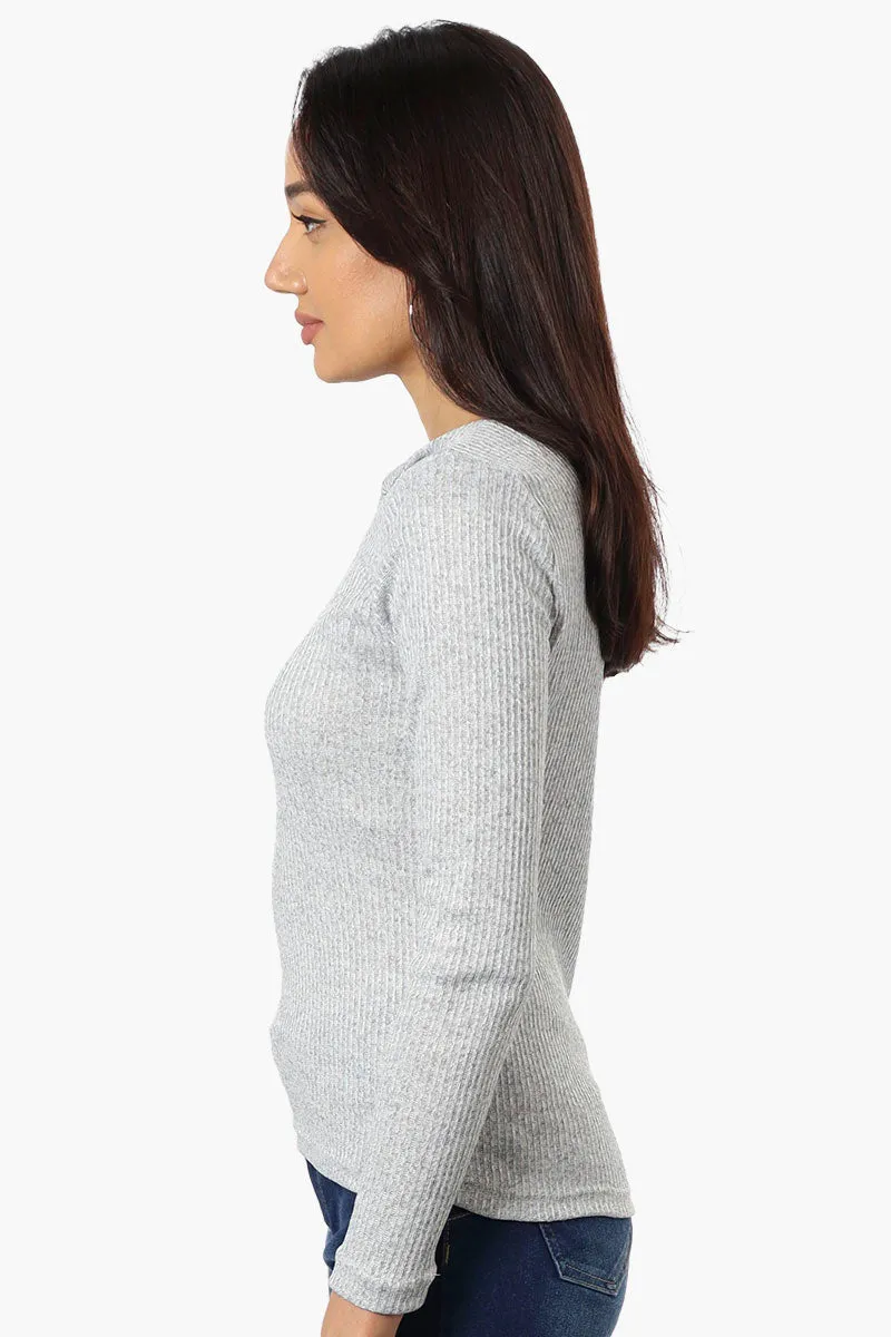 Magazine Ribbed Front Twist Long Sleeve Top - Grey