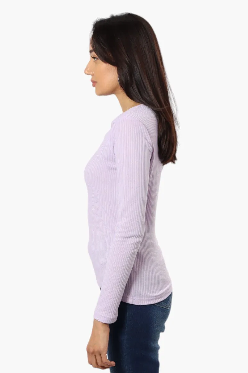 Magazine Ribbed Front Twist Long Sleeve Top - Lavender