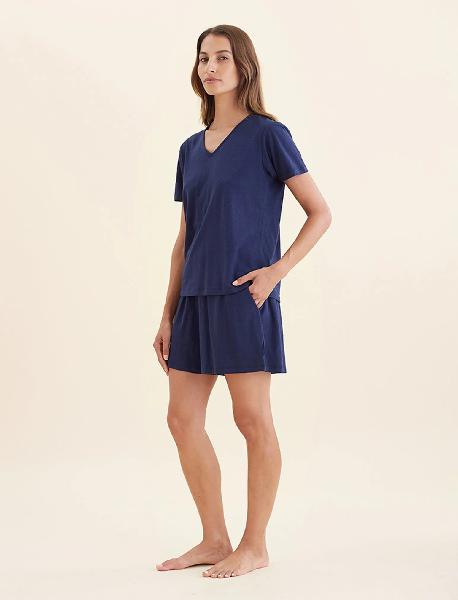 Maya Linen Cotton V-Neck Tee