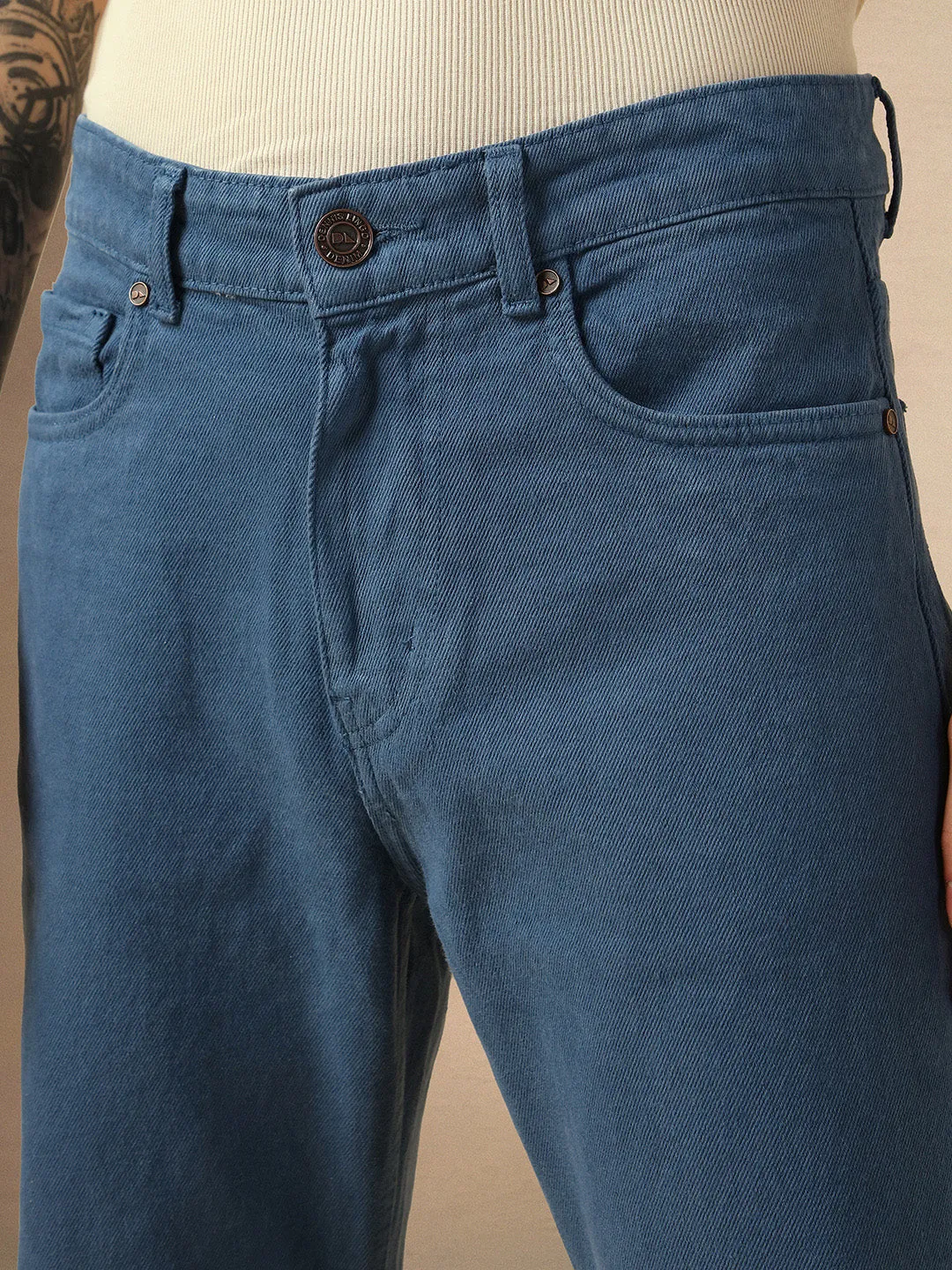 Men's Blue Cotton Relaxed Fit Mid-Rise Casual Jeans