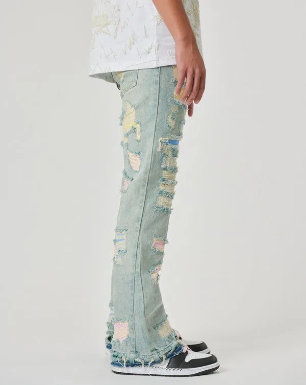 Men's Distressed Patchwork Straight Denim Pants