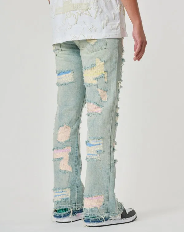 Men's Distressed Patchwork Straight Denim Pants