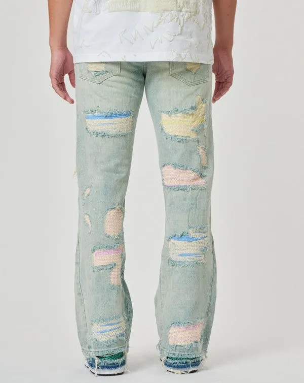 Men's Distressed Patchwork Straight Denim Pants