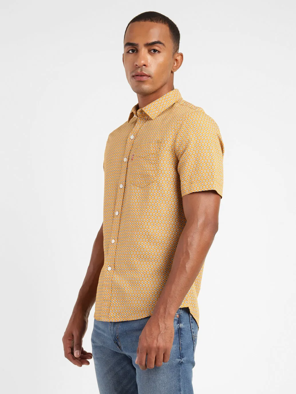 Men's Geometric Print Slim Fit Linen Shirt