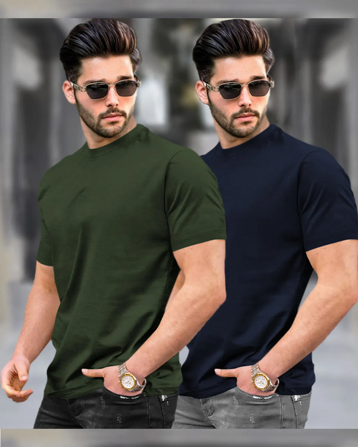 Mens Half Sleeve Plain Round Neck T-shirts (Pack Of 2) - 8 Variants