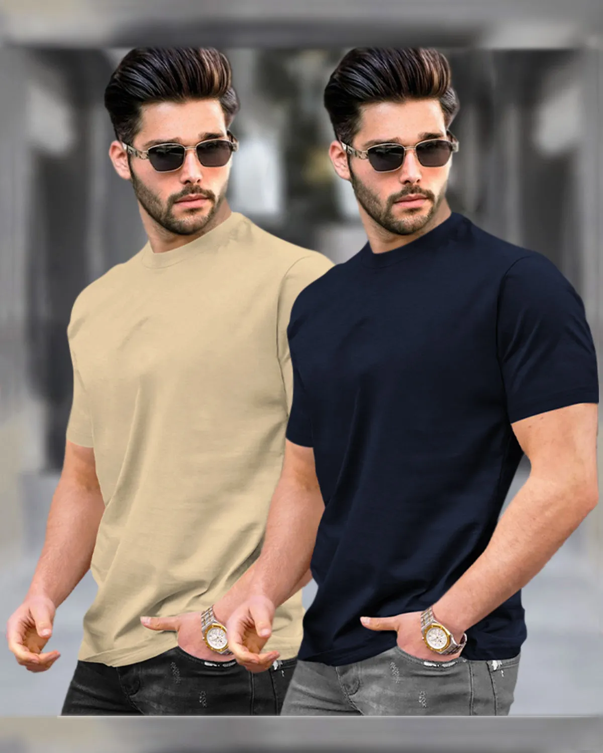 Mens Half Sleeve Plain Round Neck T-shirts (Pack Of 2) - 8 Variants