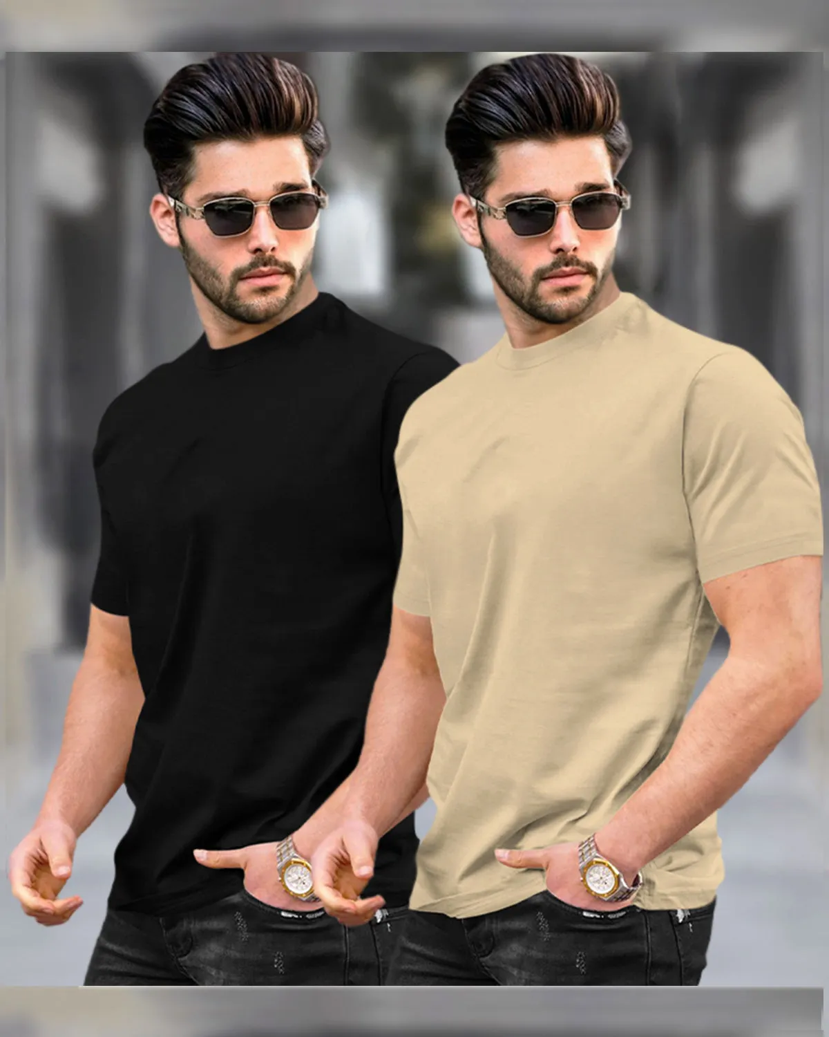 Mens Half Sleeve Plain Round Neck T-shirts (Pack Of 2) - 8 Variants