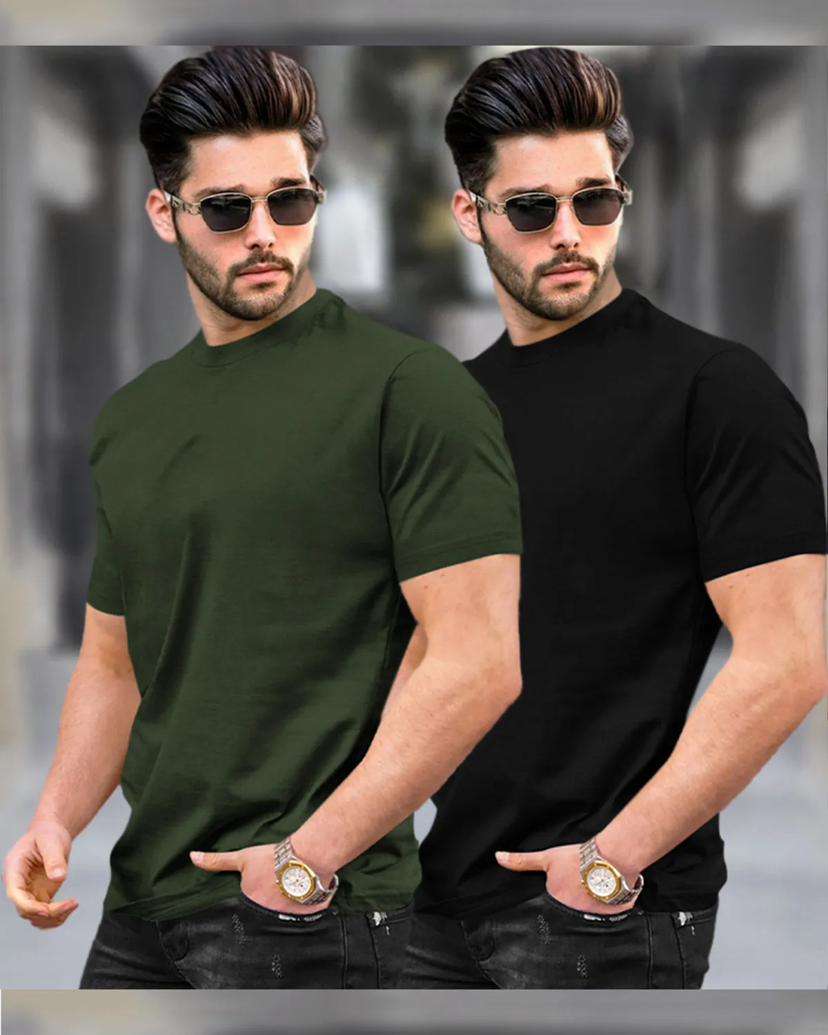 Mens Half Sleeve Plain Round Neck T-shirts (Pack Of 2) - 8 Variants