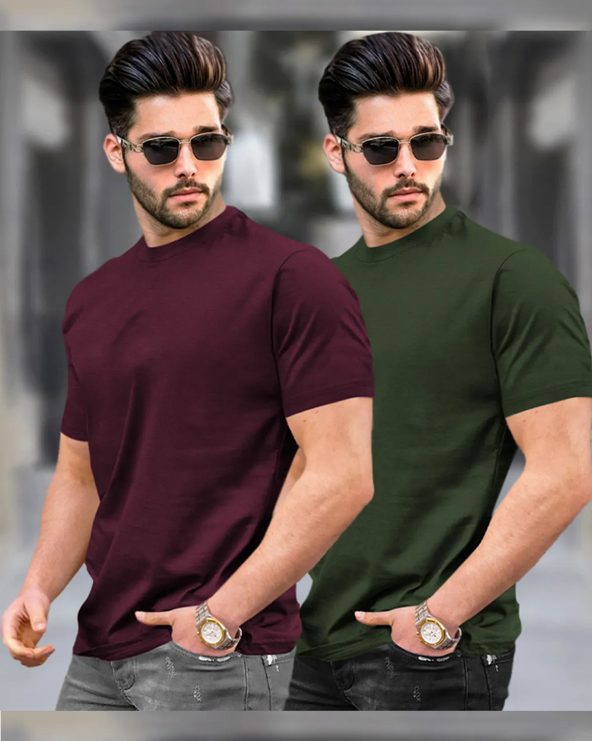 Mens Half Sleeve Plain Round Neck T-shirts (Pack Of 2) - 8 Variants