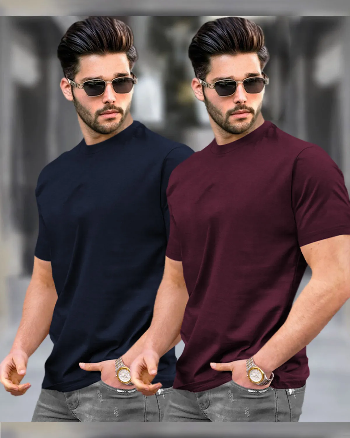 Mens Half Sleeve Plain Round Neck T-shirts (Pack Of 2) - 8 Variants