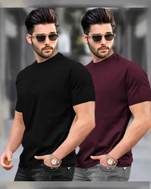 Mens Half Sleeve Plain Round Neck T-shirts (Pack Of 2) - 8 Variants