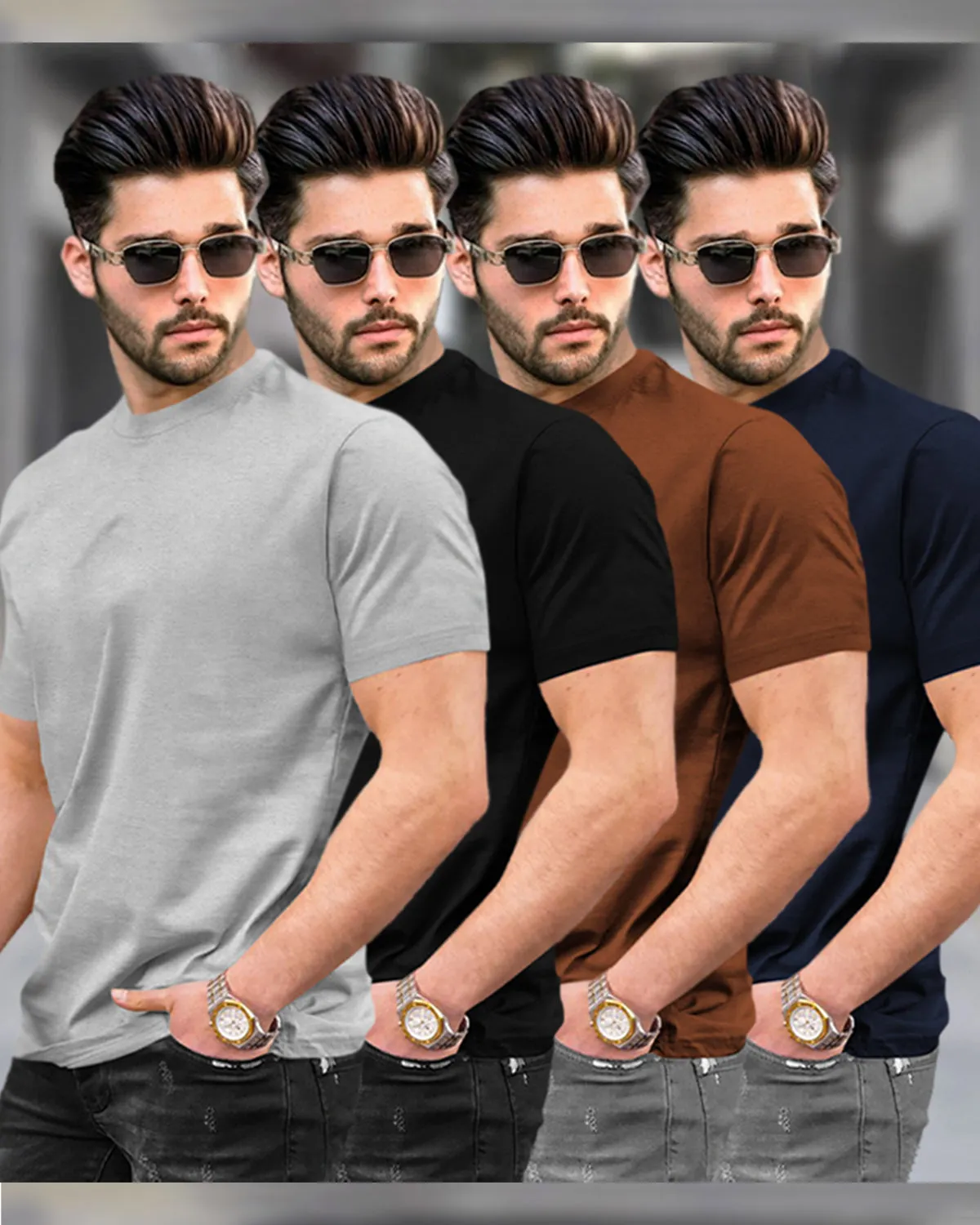 Mens Half Sleeve Plain Round Neck T-shirts (Pack Of 4) - 4 Variants