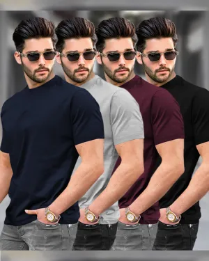 Mens Half Sleeve Plain Round Neck T-shirts (Pack Of 4) - 4 Variants