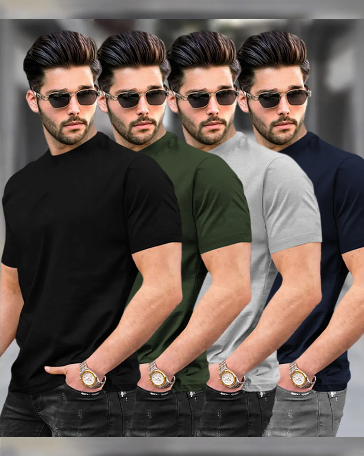 Mens Half Sleeve Plain Round Neck T-shirts (Pack Of 4) - 4 Variants