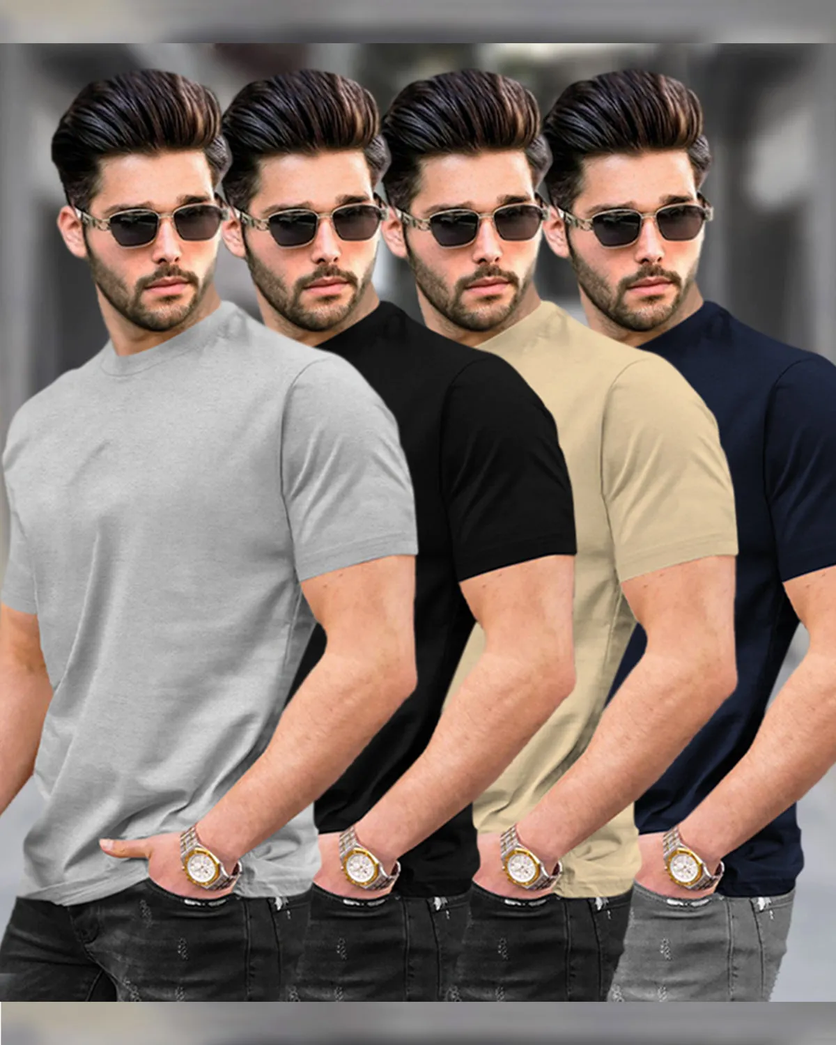 Mens Half Sleeve Plain Round Neck T-shirts (Pack Of 4) - 4 Variants