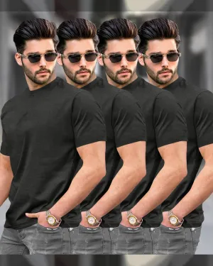 Mens Round Neck Half Sleeve T-shirts (Pack Of 4) / Charcoal Black