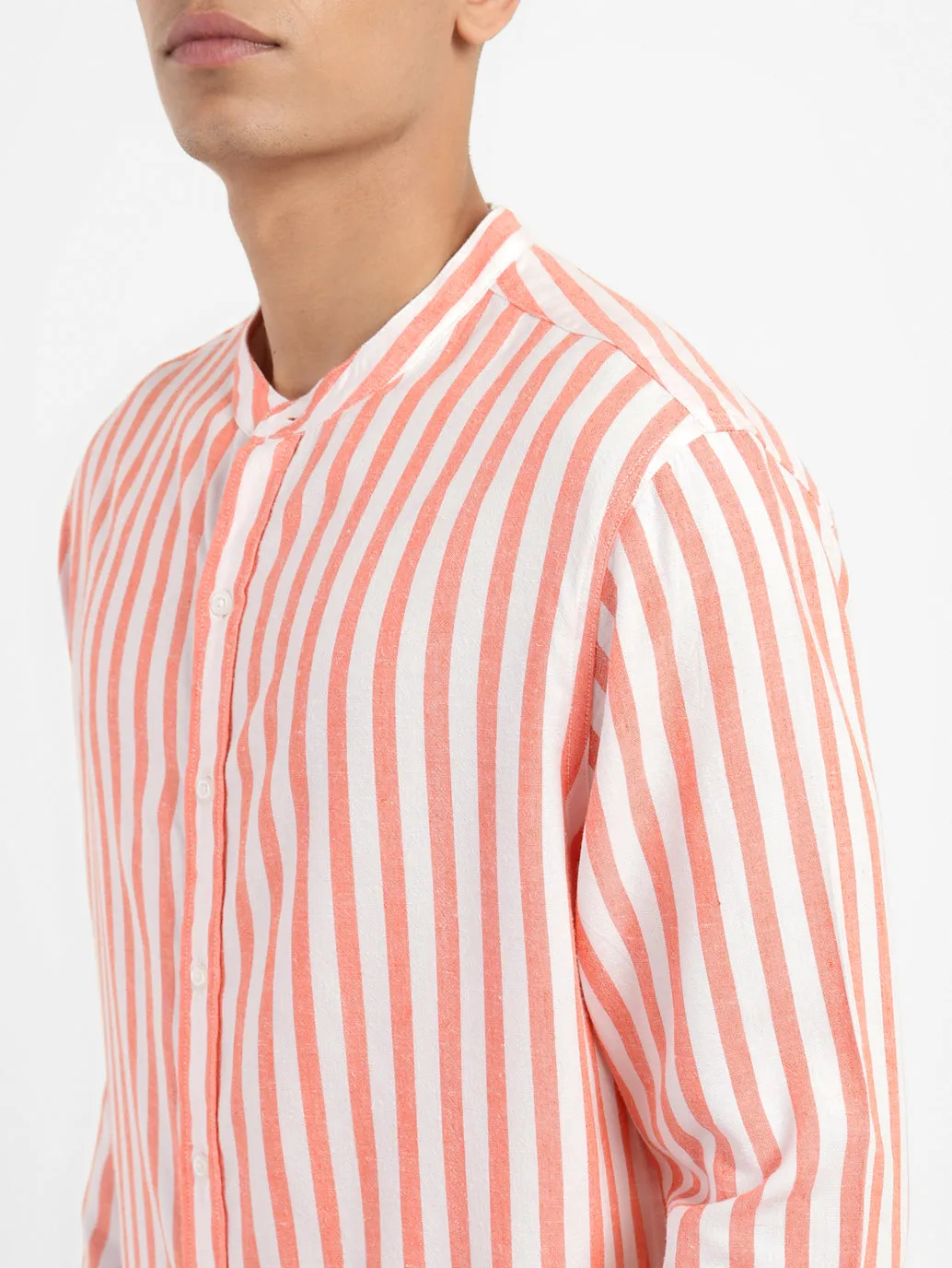 Men's Striped Band Neck Shirt