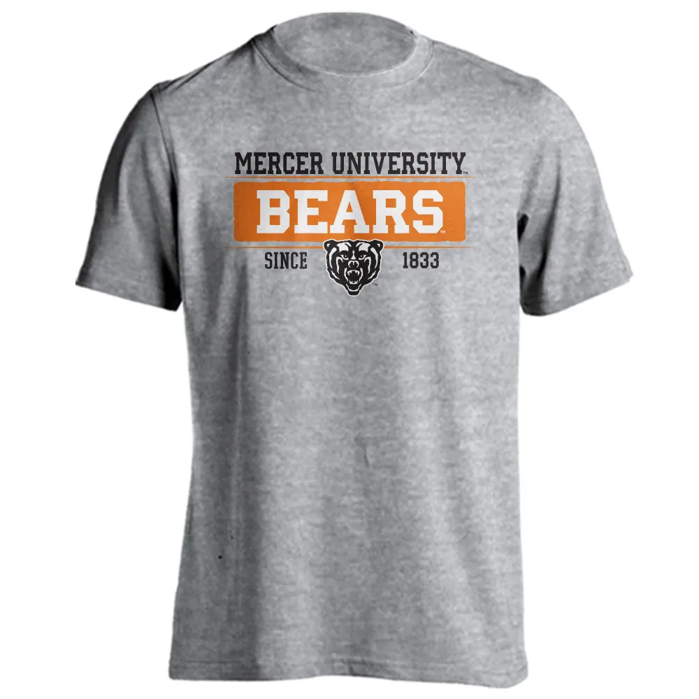 Mercer University Bears MU Since 1833 Bar Mascot Logo Short Sleeve T-Shirt