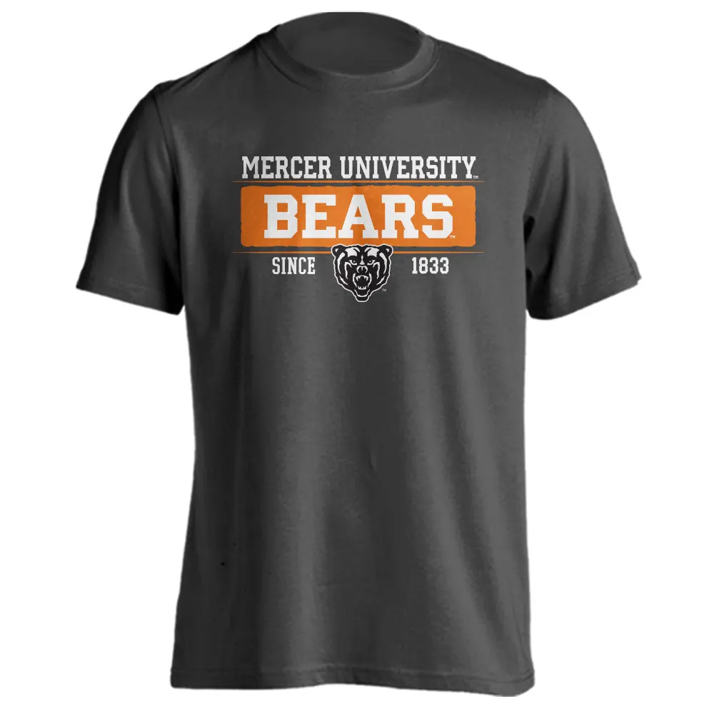 Mercer University Bears MU Since 1833 Bar Mascot Logo Short Sleeve T-Shirt