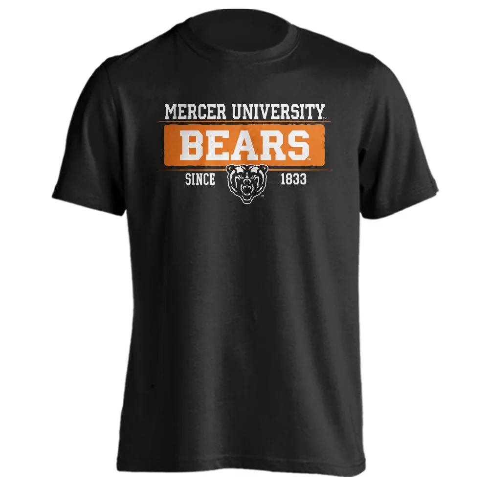 Mercer University Bears MU Since 1833 Bar Mascot Logo Short Sleeve T-Shirt